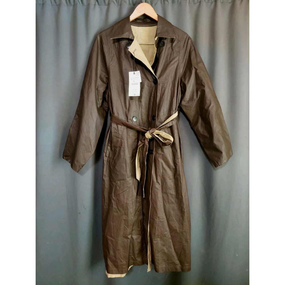 ZARA Reversible Trench Coat ZW COLLECTION Brown Tan Size Small NWT - Picture 9 of 16